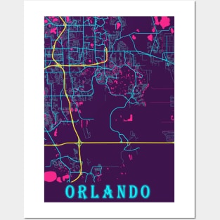 Orlando Neon City Map, Orlando Minimalist City Map Art Print Posters and Art